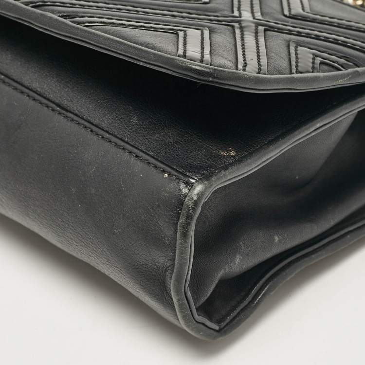 Pre Owned Tory Burch Black Leather Medium Fleming Shoulder Bag