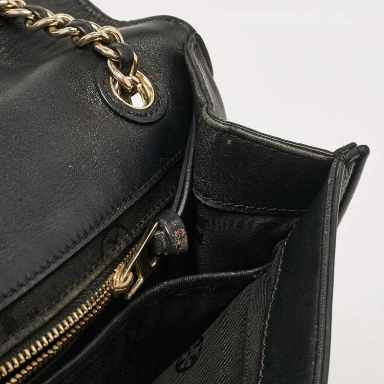 Pre Owned Tory Burch Black Leather Medium Fleming Shoulder Bag