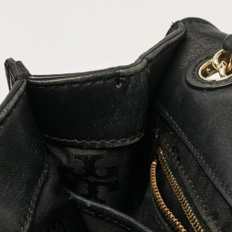 Pre Owned Tory Burch Black Leather Medium Fleming Shoulder Bag