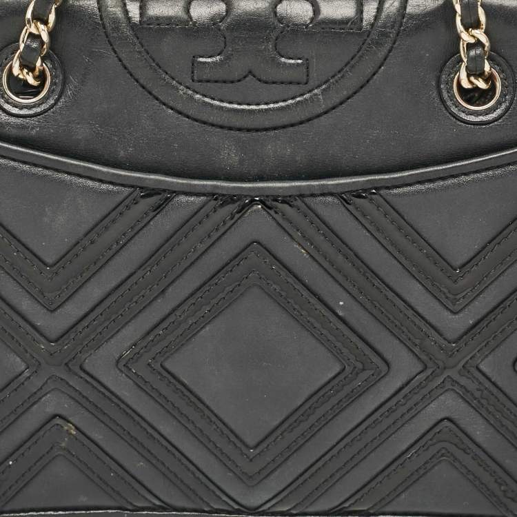 Pre Owned Tory Burch Black Leather Medium Fleming Shoulder Bag