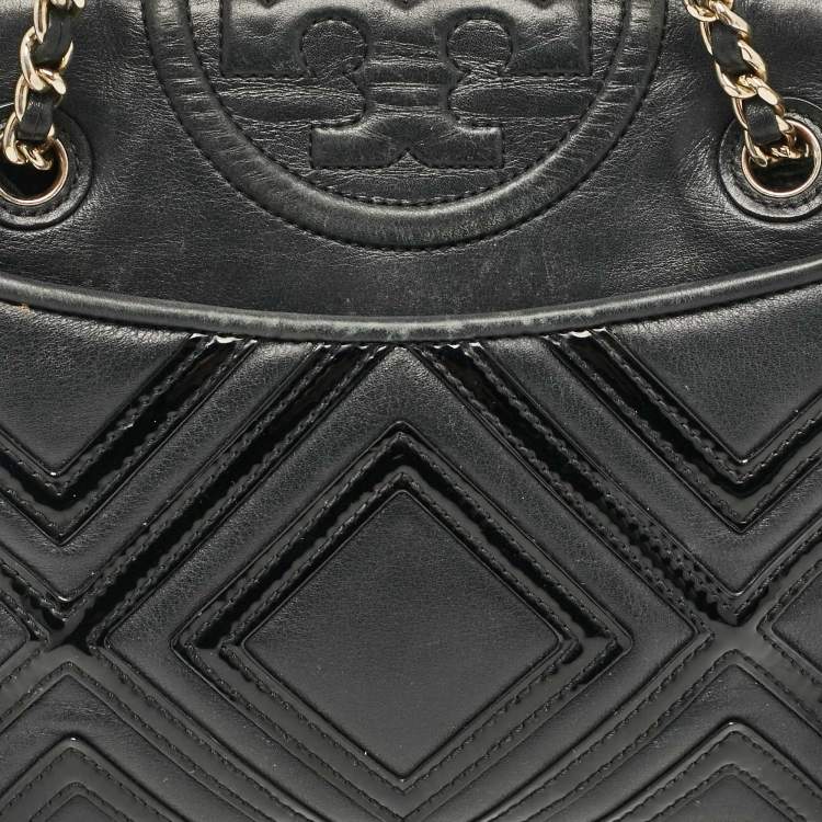Pre Owned Tory Burch Black Leather Medium Fleming Shoulder Bag