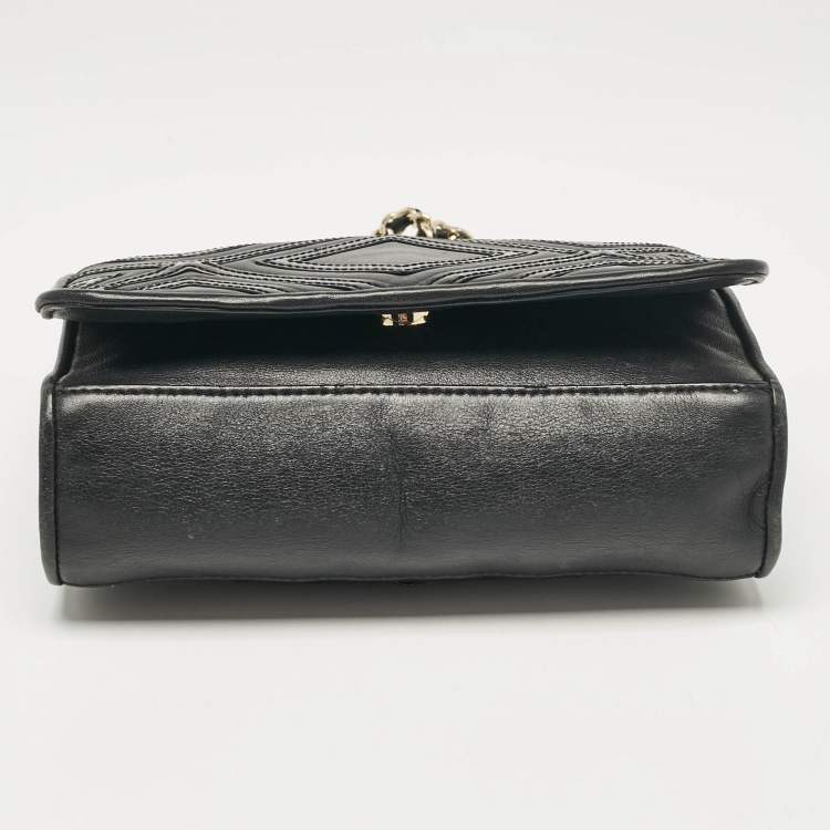 Pre Owned Tory Burch Black Leather Medium Fleming Shoulder Bag