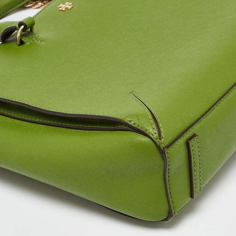 Pre Owned Tory Burch Green Saffiano Leather Robinson Tote