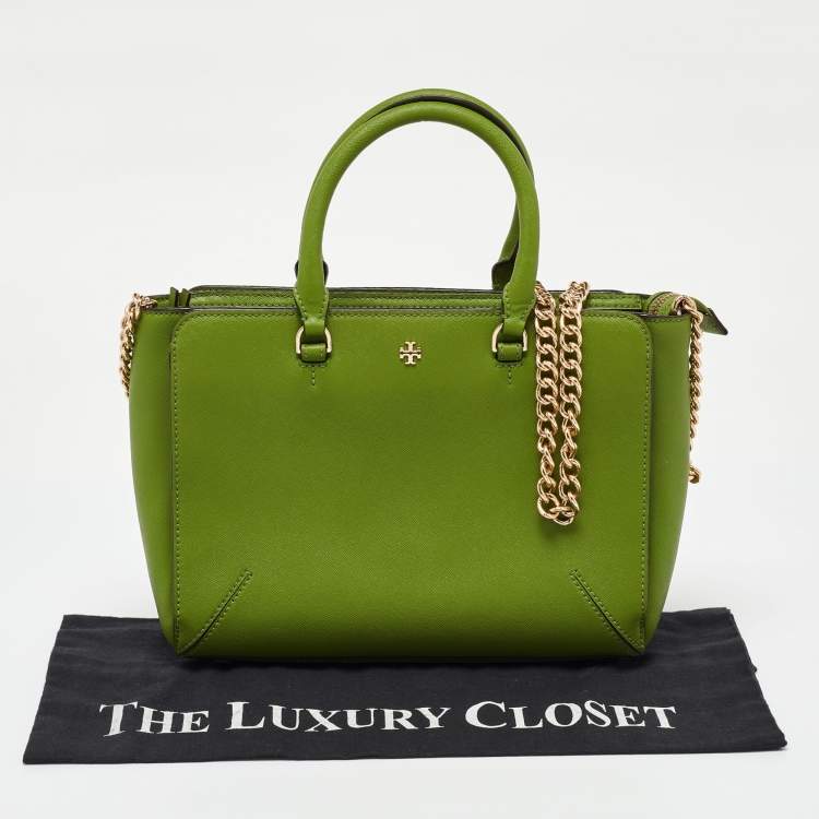 Pre Owned Tory Burch Green Saffiano Leather Robinson Tote