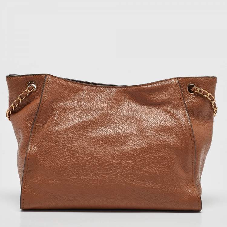 Pre Owned Tory Burch Brown Leather Small Britten Slouchy Tote