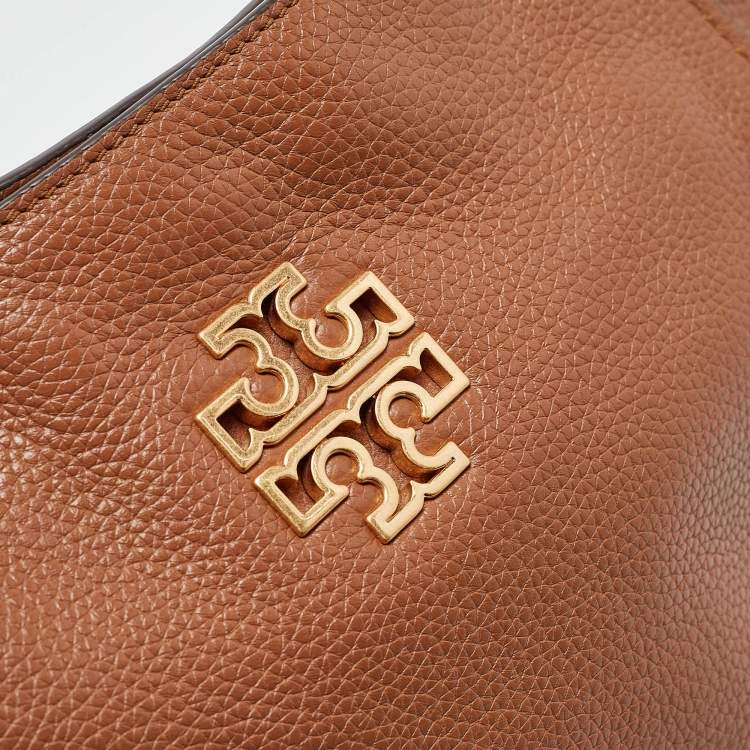 Pre Owned Tory Burch Brown Leather Small Britten Slouchy Tote