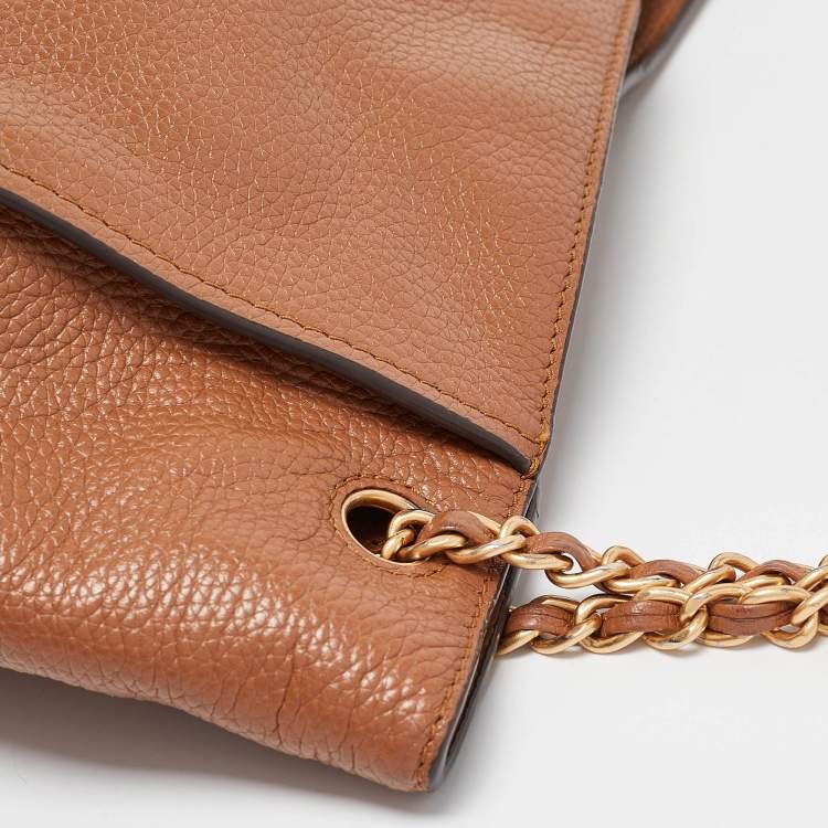 Pre Owned Tory Burch Brown Leather Small Britten Slouchy Tote