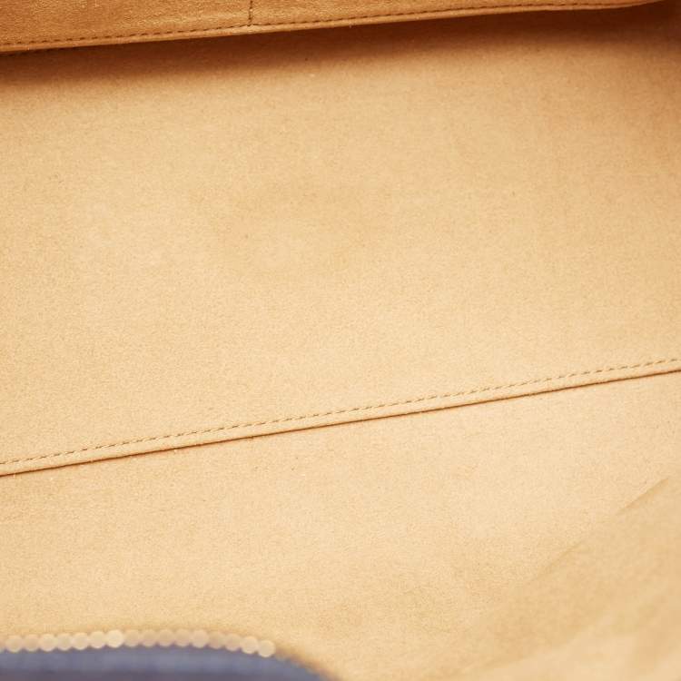 Pre Owned Tory Burch Navy Blue Canvas and Leather T Monogram Tote