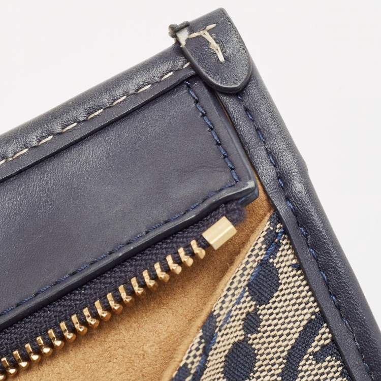 Pre Owned Tory Burch Navy Blue Canvas and Leather T Monogram Tote