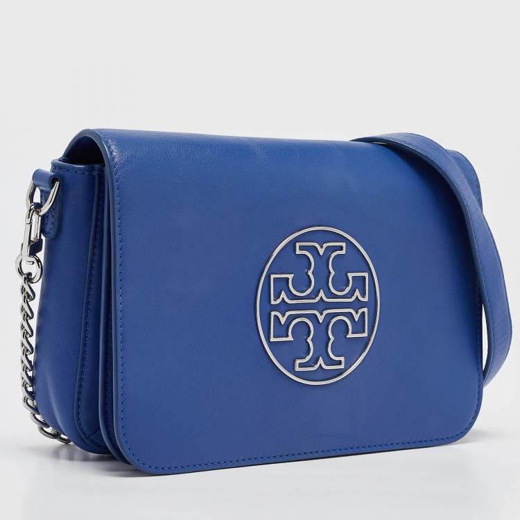 Pre Owned Tory Burch Blue Leather Miller Flap Crossbody Bag