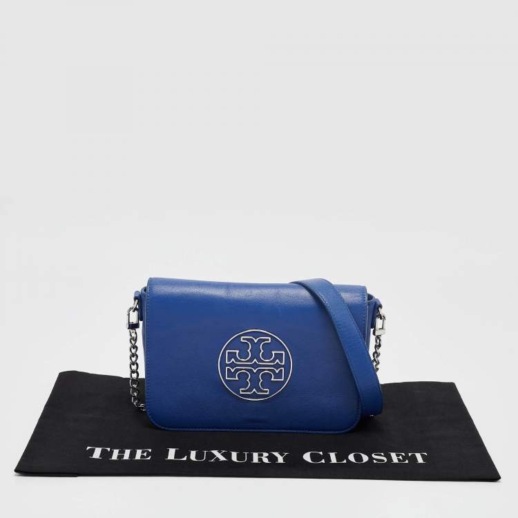 Pre Owned Tory Burch Blue Leather Miller Flap Crossbody Bag