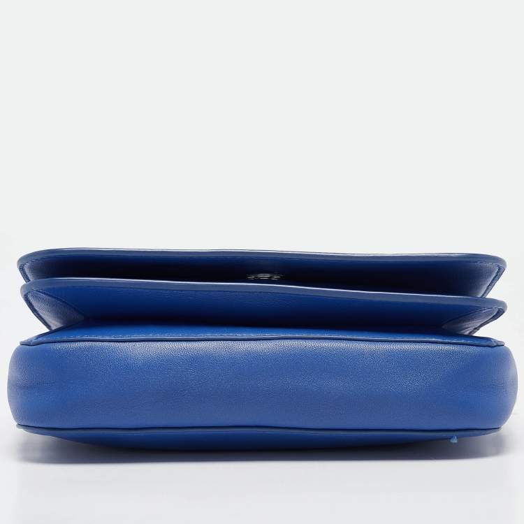 Pre Owned Tory Burch Blue Leather Miller Flap Crossbody Bag