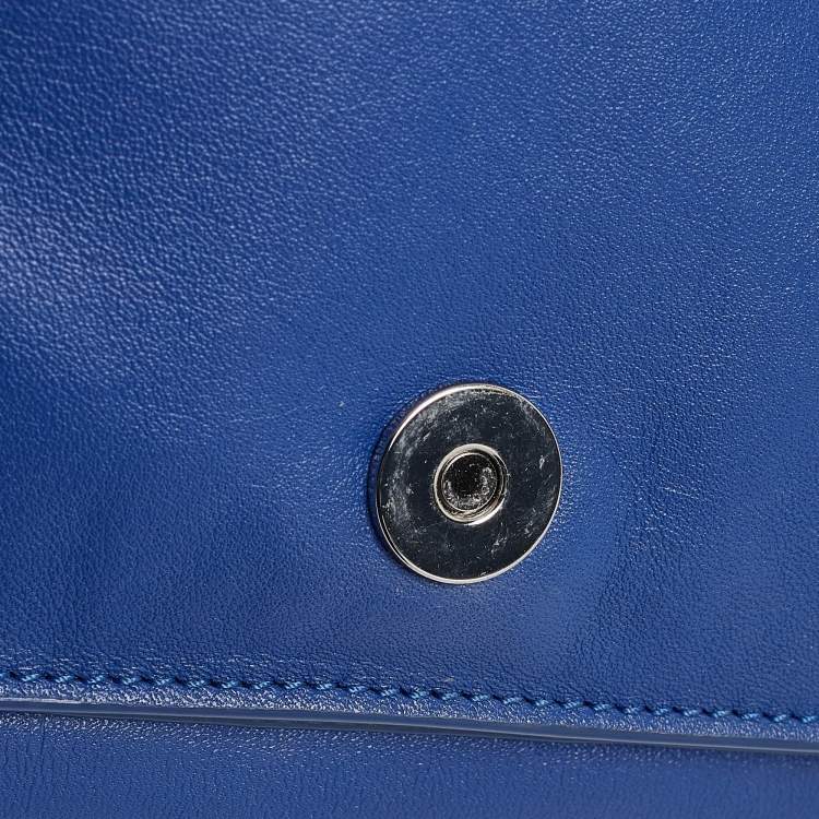 Pre Owned Tory Burch Blue Leather Miller Flap Crossbody Bag