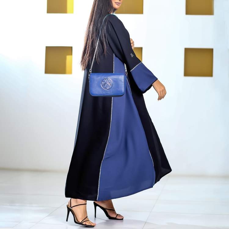 Pre Owned Tory Burch Blue Leather Miller Flap Crossbody Bag