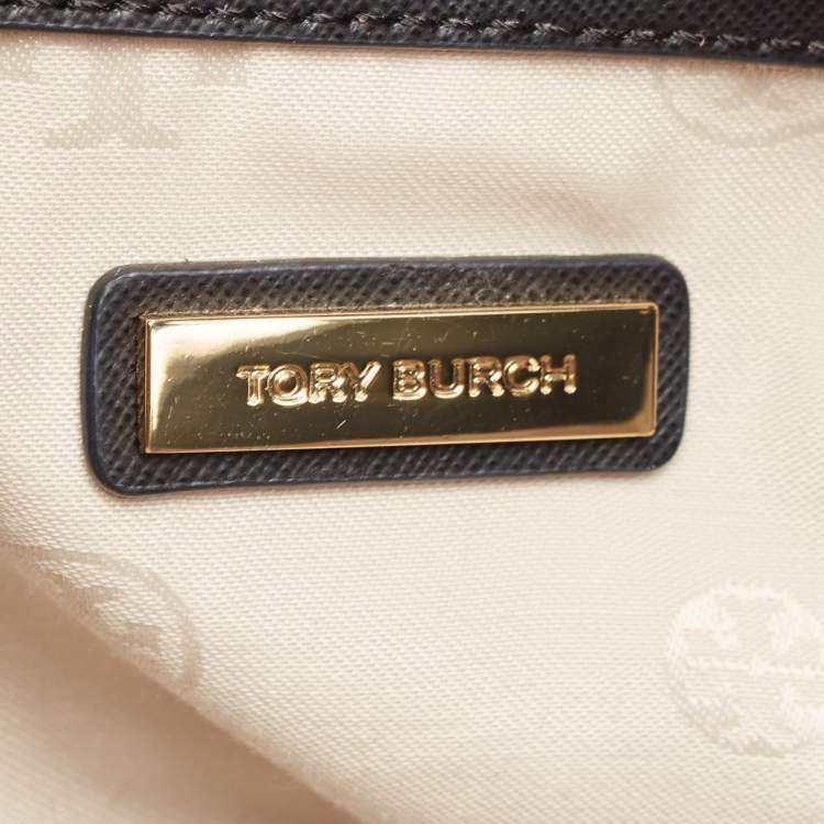 Pre Owned Tory Burch Black Saffiano Leather Large Double Zip Robinson Tote