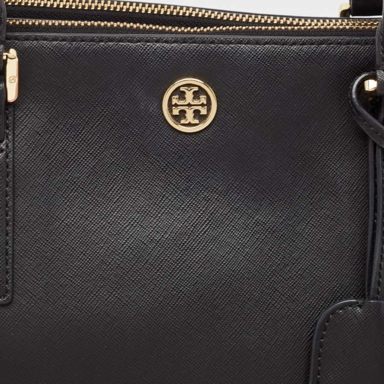 Pre Owned Tory Burch Black Saffiano Leather Large Double Zip Robinson Tote