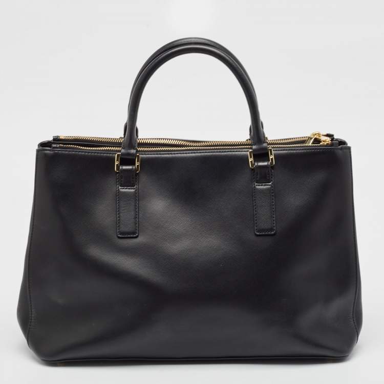 Pre Owned Tory Burch Black Saffiano Leather Large Double Zip Robinson Tote