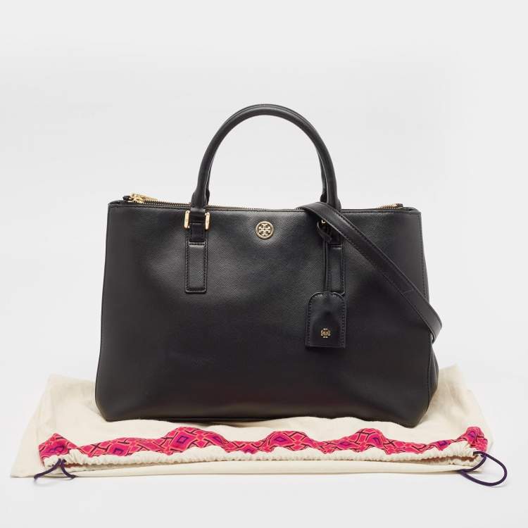 Pre Owned Tory Burch Black Saffiano Leather Large Double Zip Robinson Tote