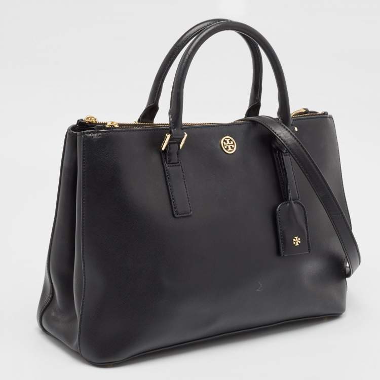 Pre Owned Tory Burch Black Saffiano Leather Large Double Zip Robinson Tote