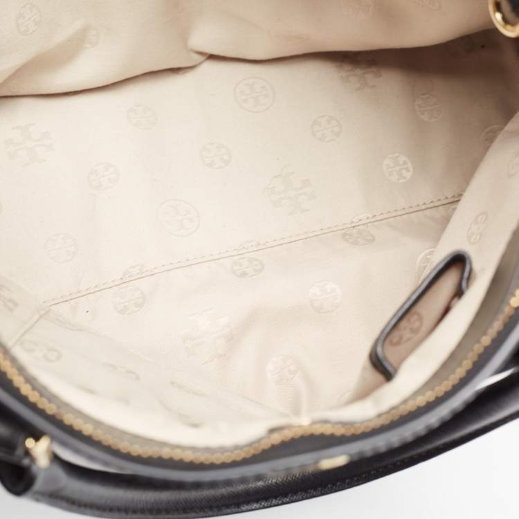 Pre Owned Tory Burch Black Saffiano Leather Large Double Zip Robinson Tote