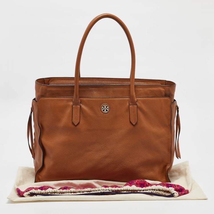 Pre Owned Tory Burch Brown Soft Leather Side Zip Tote