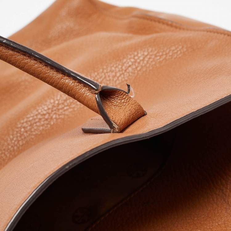 Pre Owned Tory Burch Brown Soft Leather Side Zip Tote