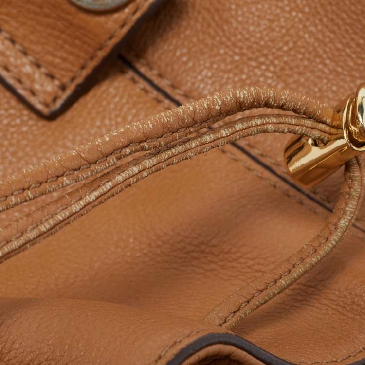 Pre Owned Tory Burch Brown Leather Drawstring Flap Backpack