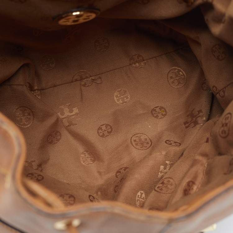 Pre Owned Tory Burch Brown Leather Drawstring Flap Backpack