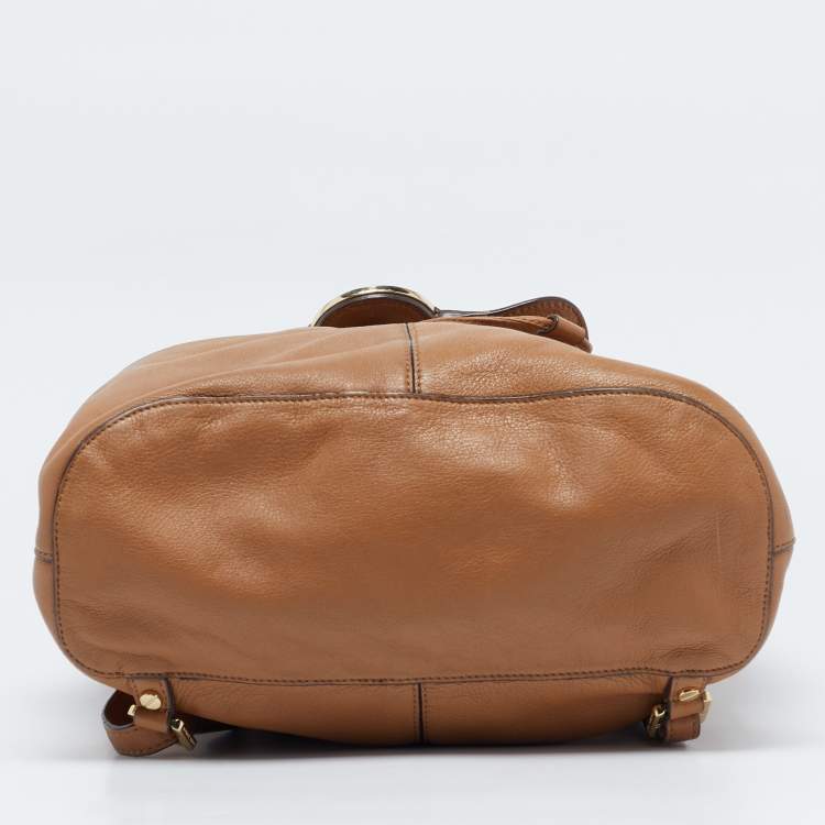 Pre Owned Tory Burch Brown Leather Drawstring Flap Backpack