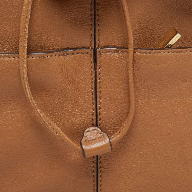 Pre Owned Tory Burch Brown Leather Drawstring Flap Backpack