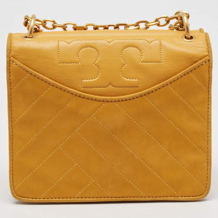 Pre Owned Tory Burch Mustard Leather Alexa Crossbody Bag