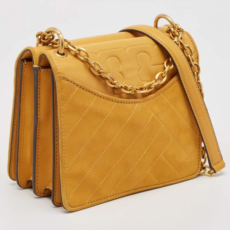 Pre Owned Tory Burch Mustard Leather Alexa Crossbody Bag