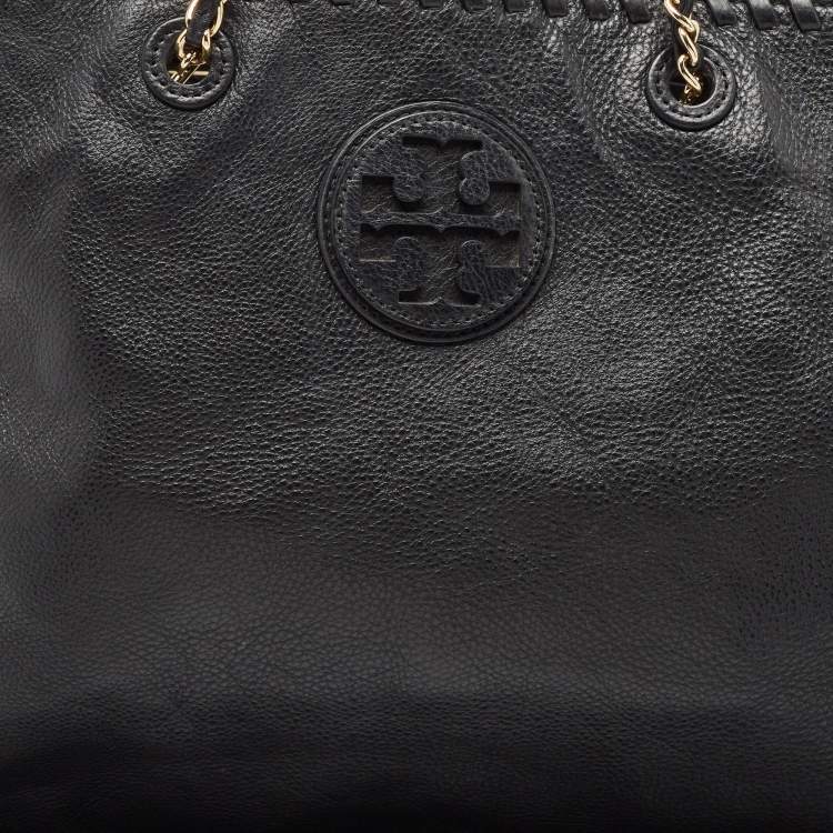 Pre Owned Tory Burch Black Leather Whipstitch Marion Tote