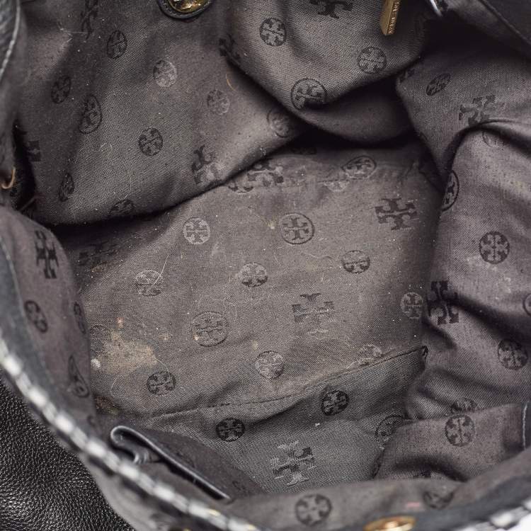 Pre Owned Tory Burch Black Leather Whipstitch Marion Tote