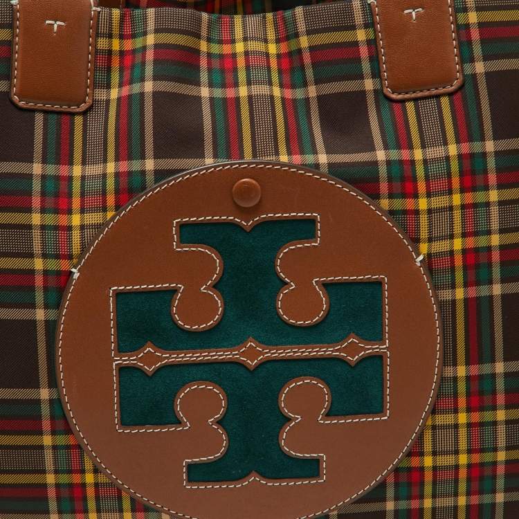 مملوكة مسبقًا Tory Burch Multicolor Plaid Fabric and Leather Ella Shopper Tote