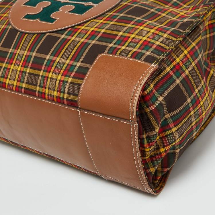 مملوكة مسبقًا Tory Burch Multicolor Plaid Fabric and Leather Ella Shopper Tote