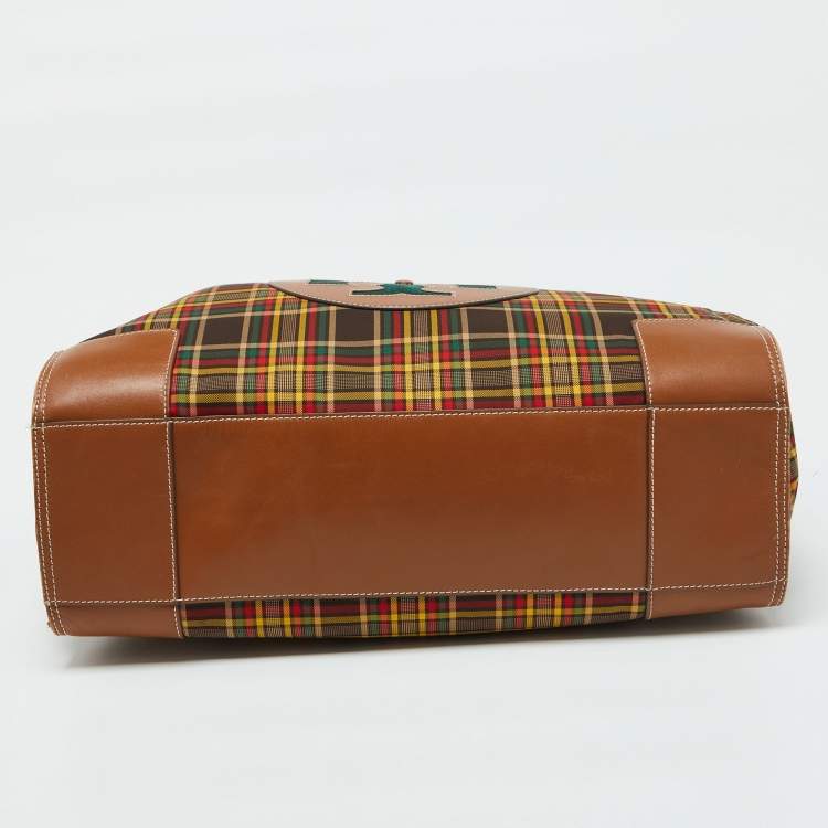 مملوكة مسبقًا Tory Burch Multicolor Plaid Fabric and Leather Ella Shopper Tote