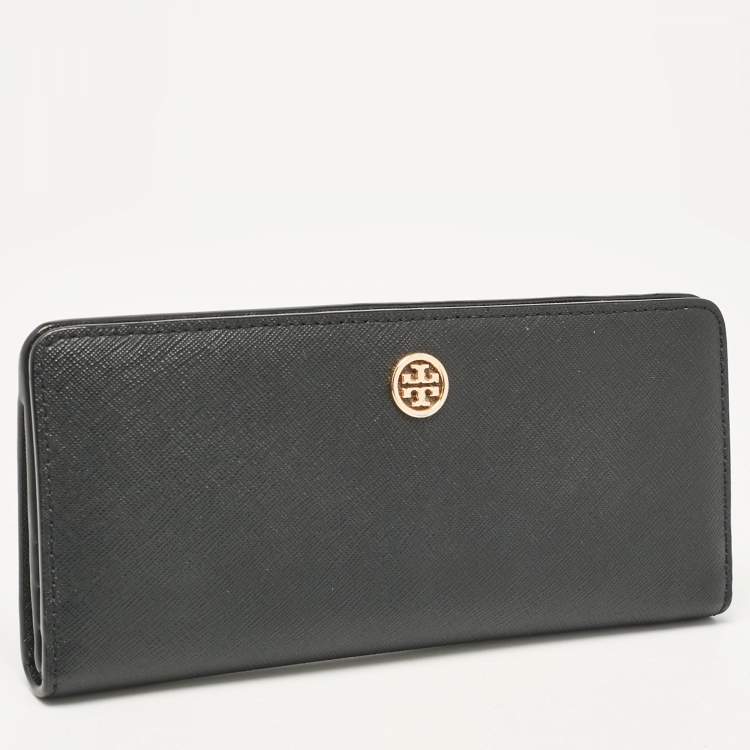 Pre Owned Tory Burch Black Leather Robinson Bifold Long Wallet
