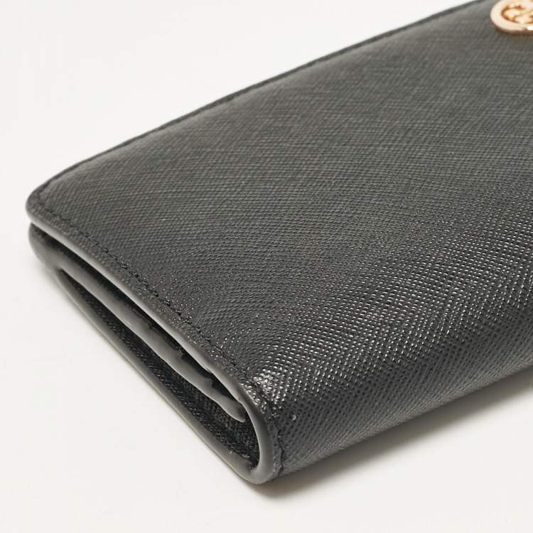 Pre Owned Tory Burch Black Leather Robinson Bifold Long Wallet
