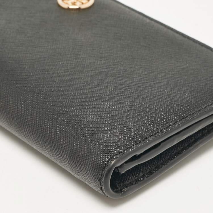 Pre Owned Tory Burch Black Leather Robinson Bifold Long Wallet