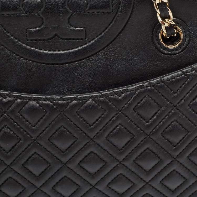 Pre Owned Tory Burch Black Leather Medium Fleming Shoulder Bag