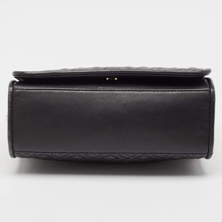 Pre Owned Tory Burch Black Leather Medium Fleming Shoulder Bag