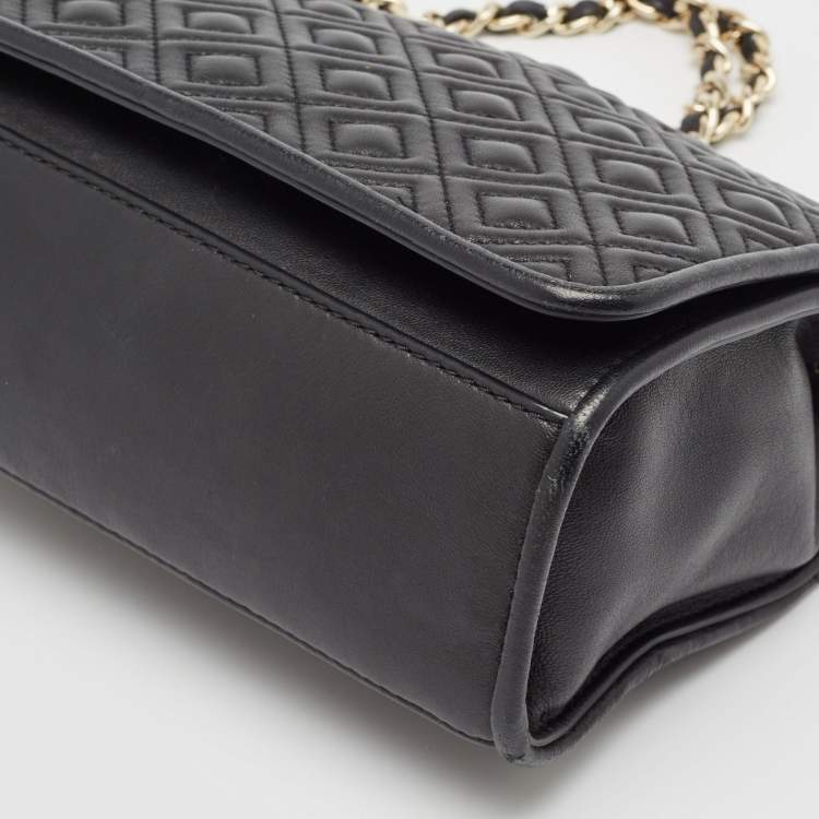 Pre Owned Tory Burch Black Leather Medium Fleming Shoulder Bag