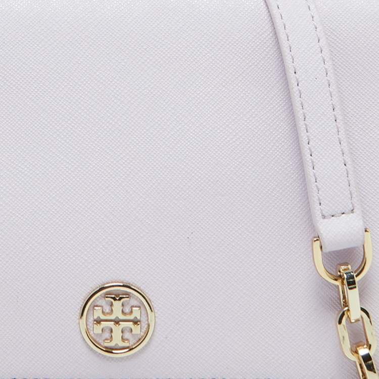 Pre Owned Tory Burch Light Lilac Saffiano Leather Robinson Wallet On Chain
