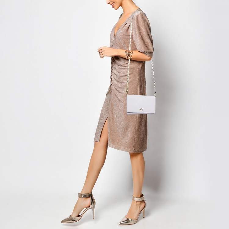 Pre Owned Tory Burch Light Lilac Saffiano Leather Robinson Wallet On Chain