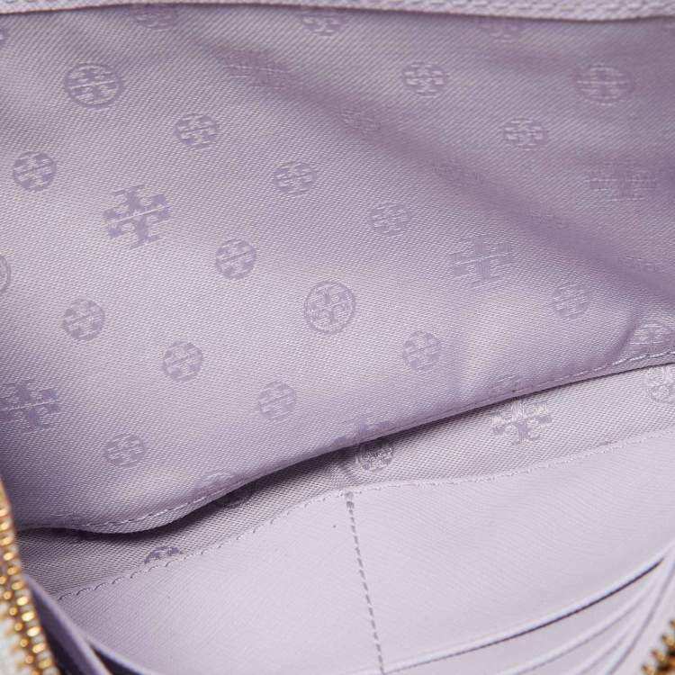 Pre Owned Tory Burch Light Lilac Saffiano Leather Robinson Wallet On Chain
