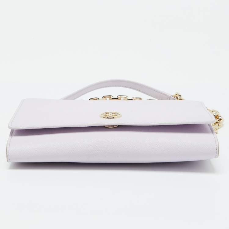 Pre Owned Tory Burch Light Lilac Saffiano Leather Robinson Wallet On Chain