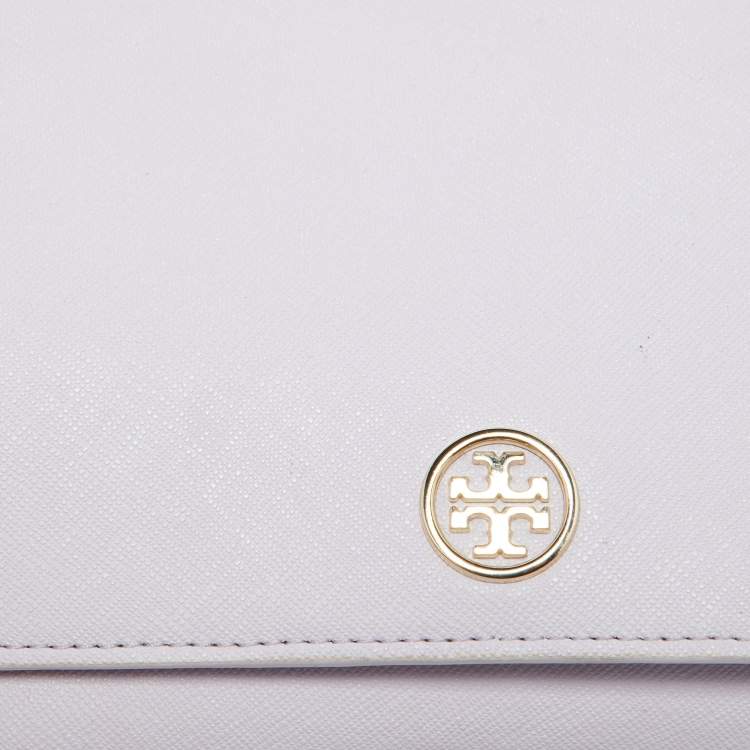 Pre Owned Tory Burch Light Lilac Saffiano Leather Robinson Wallet On Chain