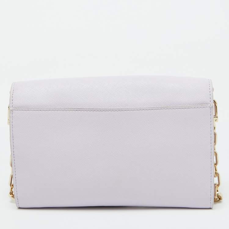 Pre Owned Tory Burch Light Lilac Saffiano Leather Robinson Wallet On Chain