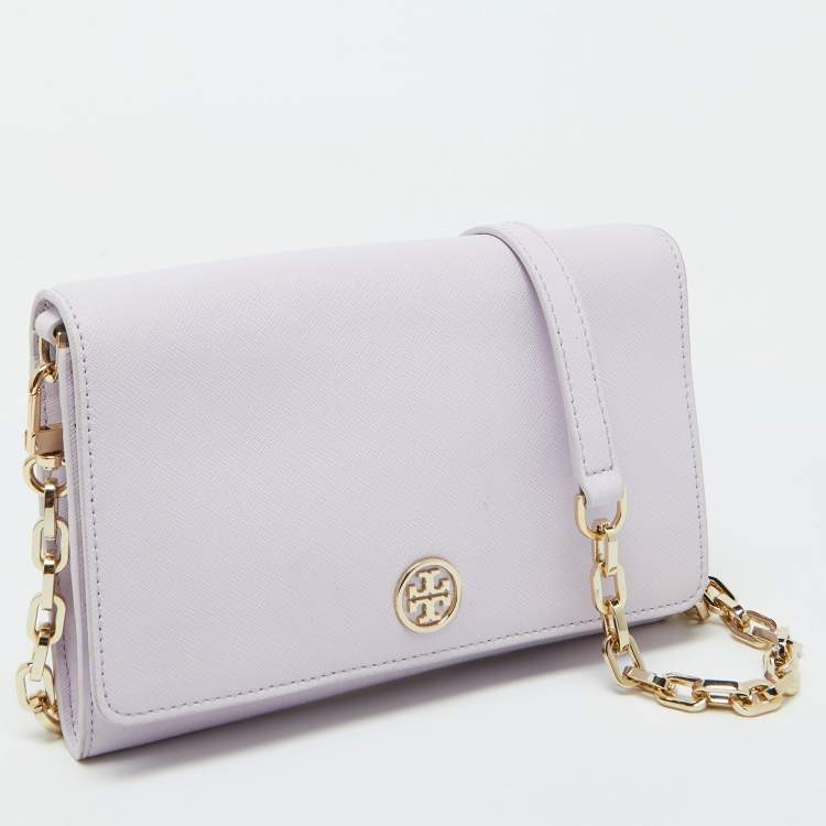 Pre Owned Tory Burch Light Lilac Saffiano Leather Robinson Wallet On Chain